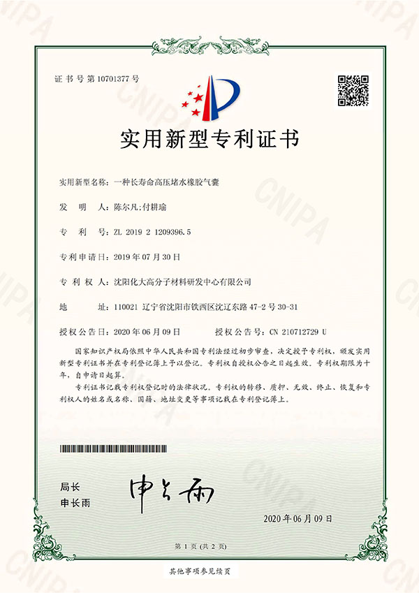 2019-一種長(zhǎng)壽命高壓堵水橡膠氣囊